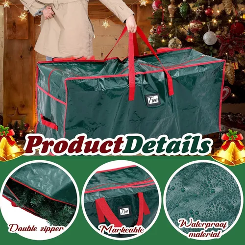 Miniatura 3 de Amylove 4 bolsas grandes de almacenamiento para árbol de Navidad, bolsas resistentes con cremallera, contenedores de plástico impermeables para Verde