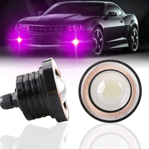 Miniatura 9 de 2 piezas de Faros antiniebla súper brillantes de 6 cm, proyector universal LED, 12V, 10W, azul, halo COB, anillos de ojo de ángel, para faro