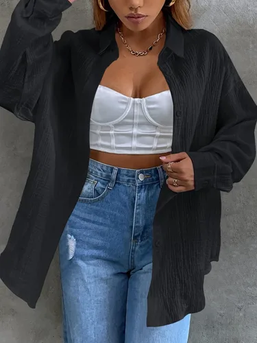 Miniatura 5 de MakeMeChic - Camisas de gran tamaño con botones para mujer, blusa con botones y cuello
