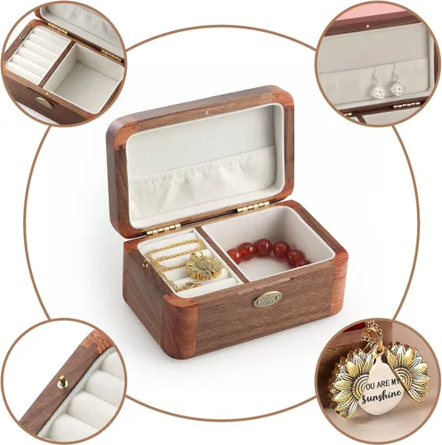 Miniatura 2 de SOFTALK Joyero de madera vintage, caja de música, caja de recuerdo, cajas musicales, regalos para boda, Navidad, cumpleaños, día de San Valentín