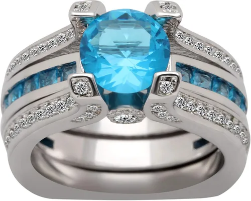 Miniatura 2 de UFOORO Juego de anillos de boda de cristal azul cielo para mujer, chapado en platino