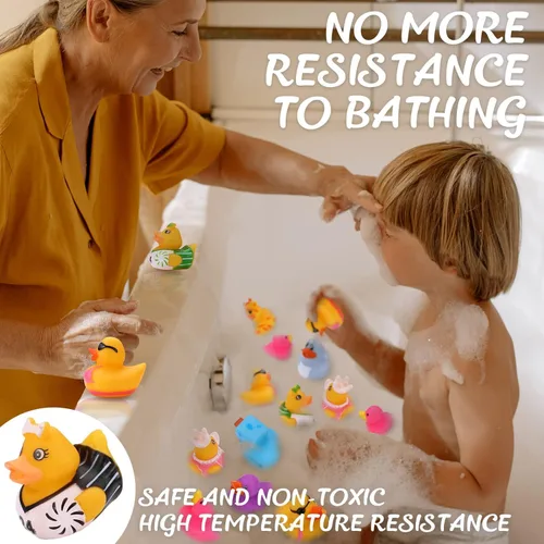 Miniatura 3 de Paquete de 100 patos de goma al por mayor, patitos surtidos para Jeeps Ducking, patitos de goma para juguetes de baño para bebés, juguetes de baño