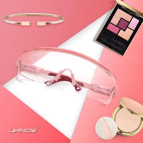 Miniatura 2 de UKNOW Anteojos de seguridad sobre lentes, gafas de seguridad antivaho protección ocular envolvente, gafas protectoras ANSI Z87.1 Rosa