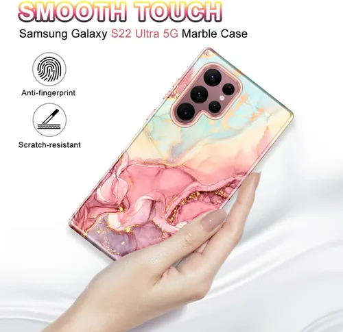 Miniatura 6 de Btscase Funda para Samsung Galaxy S22 Ultra 5G, patrón de mármol 3 en 1, resistente a prueba de golpes, cuerpo completo, policarbonato duro