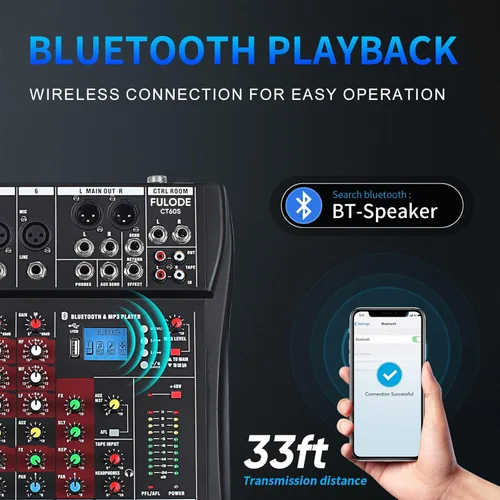 Miniatura 3 de FULUODE - Consola de Mezcla de Audio de 6 Canales, Mezclador de Música Profesional CT-60S, Tablero de Mezcla DJ con Reverb, Reproductor Bluetooth