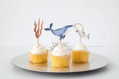 Miniatura 2 de Decoración para cupcakes de ballena, 10 piezas, decoraciones de fiesta de cumpleaños bajo el mar para niños, suministros náuticos de baby shower