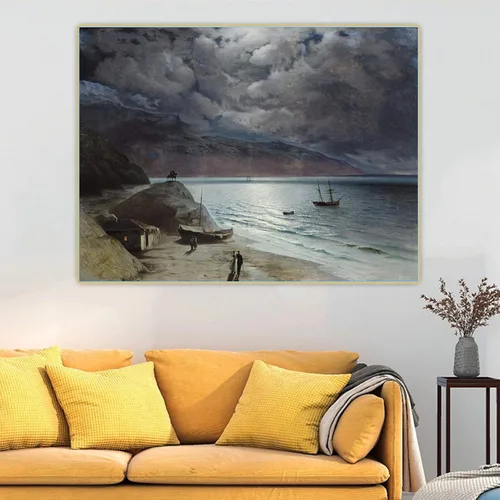 Miniatura 6 de Pinturas famosas Impresión de lienzo Ivan Aivazovsky "Noche en Gurzof" Cuadro de arte de pared en lienzo para decoración de oficina 30x39cm Sin marco