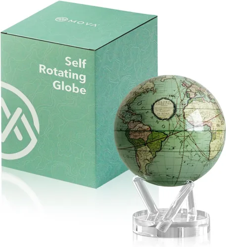 Miniatura 10 de MOVA Globe - Antiguo Cassini Green Classic (4.5 pulgadas) Globo de escritorio giratorio alimentado por energía solar Regalo decorativo clásico