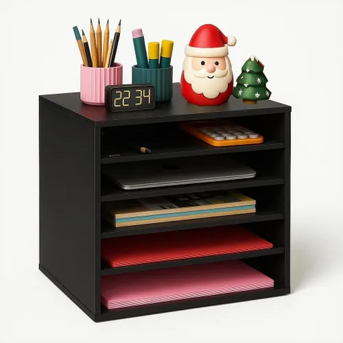 Miniatura 10 de EMERIT Organizador de Papel de Madera Organizador de Escritorio Almacenamiento Bandeja de Cartas Clasificador de Archivos con Estantes Ajustables