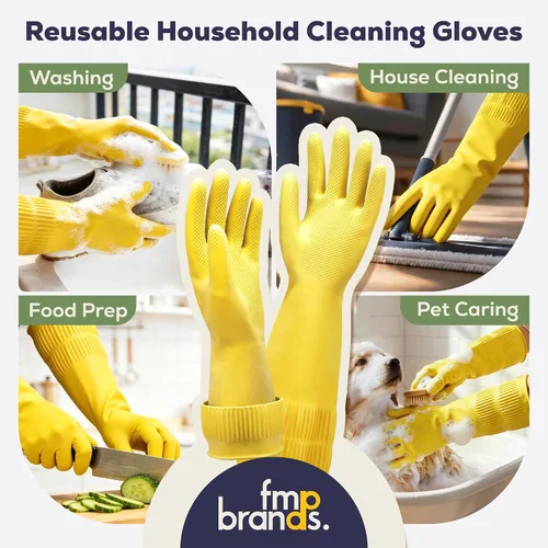 Miniatura 4 de FMP Brands 3/6/12/60 pares de guantes de goma extra largos de 15 pulgadas para lavar platos, antideslizantes para limpieza, cocina, baño, jardinería