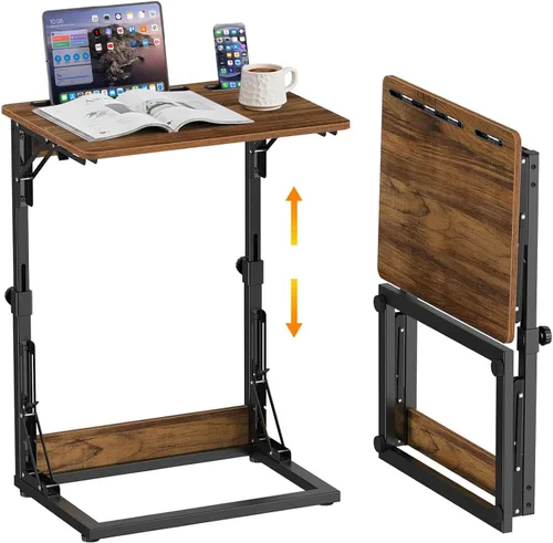 Miniatura 9 de Mesa plegable para TV, mesa de cena de TV, bandejas de TV de altura ajustable para comer en el sofá, mesa auxiliar en forma de C con ranuras