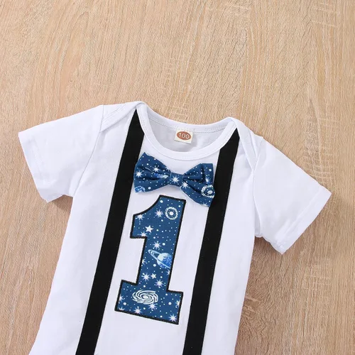 Miniatura 16 de Ropa divertida para el primer cumpleaños para bebé, ropa para bebé, con corbatín, mameluco, pantalones, conjunto de tirantes, trajes de pastel