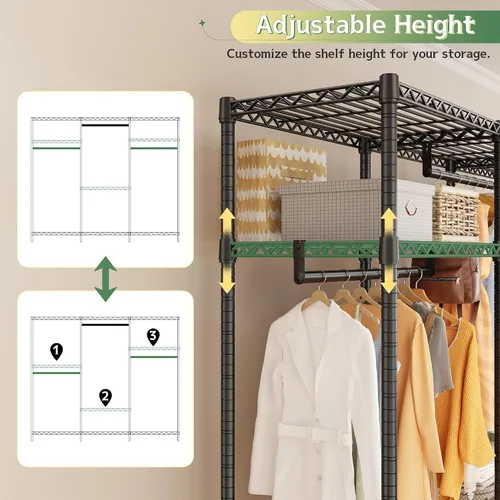 Miniatura 4 de Raybee Perchero resistente con carga de 800 libras, percheros ajustables para colgar ropa, perchero con estantes para dormitorio, sótano 56 pulgadas