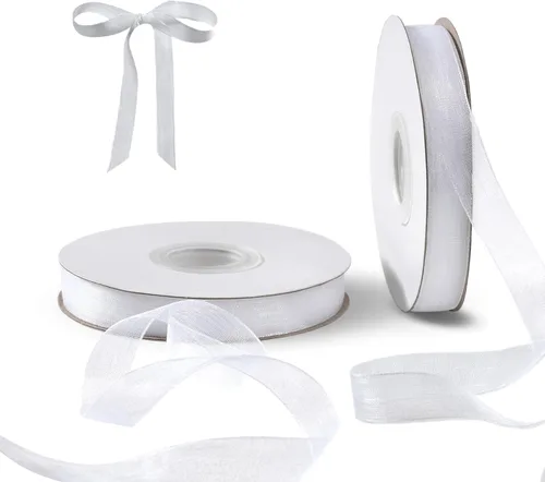 Miniatura 10 de Cinta de organza roja para envolver regalos, cinta transparente brillante de 2 pulgadas para ramos, bodas, festivales, 50 yardas cada rollo