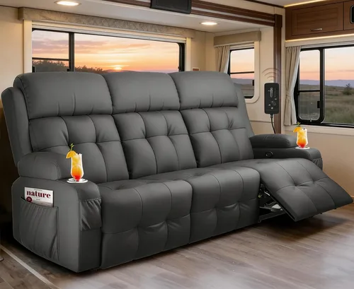 Miniatura 17 de Sofá Reclinable Loveseat para RV, Sofá Reclinable de Masaje de 3 Asientos Abrazador de Pared con USB, Bolsillos Integrados, Portavasos, Sofás Cama