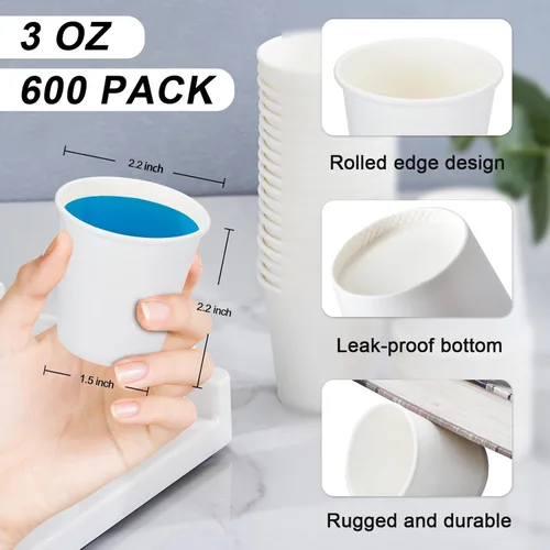 Miniatura 2 de SIUQ Paquete de 600 vasos de papel de 3 onzas, vasos de baño desechables, vasos pequeños para enjuague bucal, vasos de papel blanco, vasos