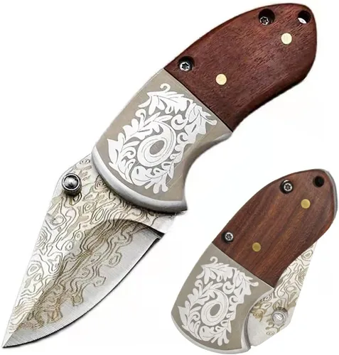 Miniatura 7 de STARDW Cuchillo de bolsillo plegable pequeño para hombres y mujeres, cuchillo utilitario plegable con patrón de damasco, cortador de cajas, cuchillo