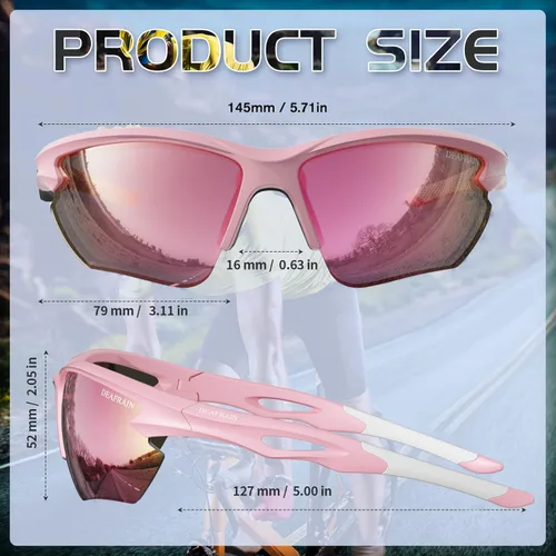 Miniatura 3 de DEAFRAIN Gafas de sol deportivas polarizadas para hombres y mujeres, ciclismo, correr, pesca, TR90, marco irrompible, protección UV Rosa mate/marco