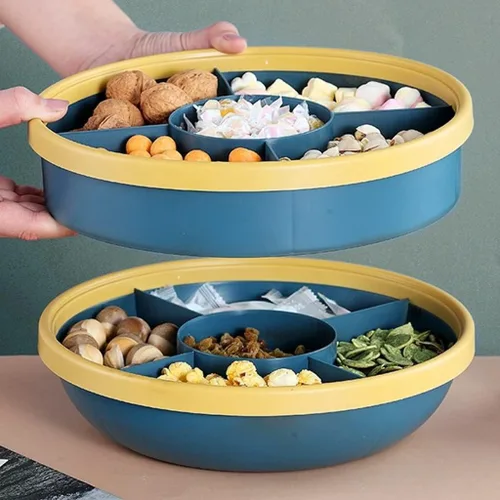 Miniatura 2 de Bandeja para servir aperitivos, diseño de doble capa para sala de estar con tapa, bandeja de frutas, bandeja creativa de plástico para dulces