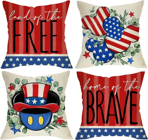 Juego de 4 fundas de almohada decorativas patrióticas de 16 x 16 pulgadas, diseño de la tierra de los Estados Unidos, decoración al aire libre del