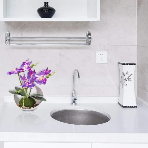 Miniatura 6 de MINYULUA Flor de orquídea artificial, arreglo floral de Phalaenopsis púrpura con jarrón, planta en maceta Bonsái para boda, fiesta, oficina, mesa