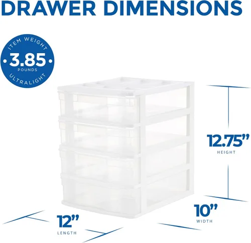 Miniatura 7 de Gracious Living Organizador de Cajones, Cajones de Almacenamiento de Escritorio de Plástico de 4 Niveles, Marco Blanco - Contenedores de Escritorio