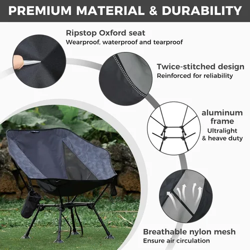 Miniatura 8 de ATEPA UFO3.0 Silla de mochilero ultraligera, 330 libras, silla de campamento plegable de aluminio aeroespacial de alta resistencia con asiento