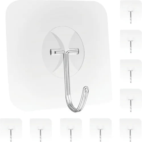 Miniatura 9 de Paquete de 10 ganchos adhesivos invisibles para colgar resistentes, resistentes al agua y al óxido para ducha interior, ganchos adhesivos