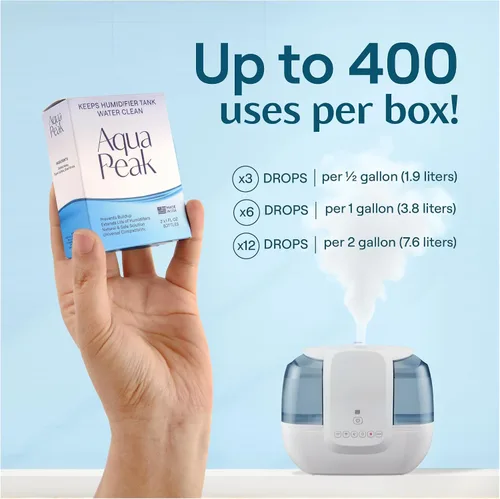 Miniatura 4 de Paquete de 2 gotas para humidificador para un tanque limpio - Más de 400 usos - Limpiador de humidificador de grado alimenticio - Retrasa