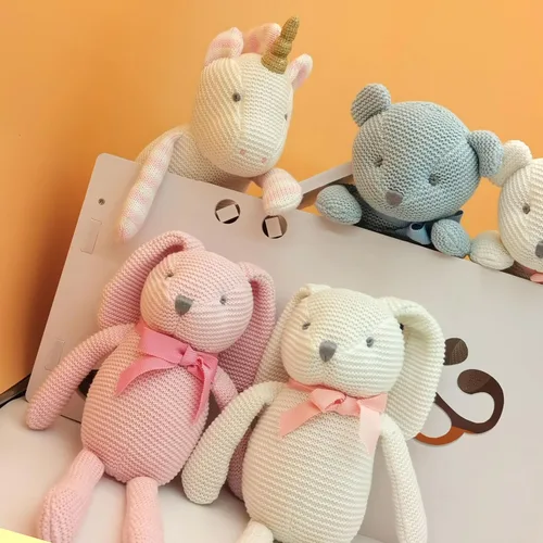 Miniatura 6 de FLUFFYFUN Juguetes de bebé 100% algodón orgánico Conejo rosa de peluche para recién nacidos 18 cm Conejito Rosa