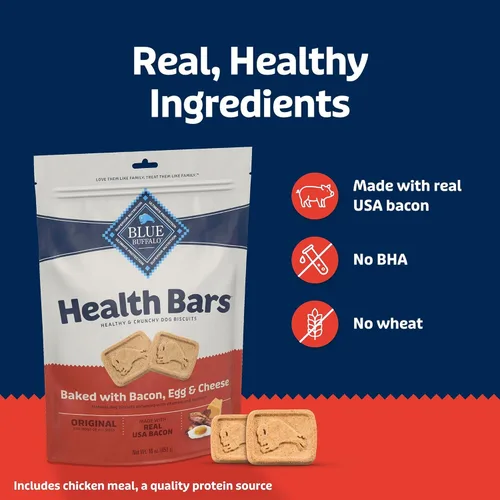 Miniatura 6 de Blue Buffalo Health Bars - Galletas crujientes de tocino, huevo y queso para perros, horneadas al horno con tocino real e ingredientes naturales