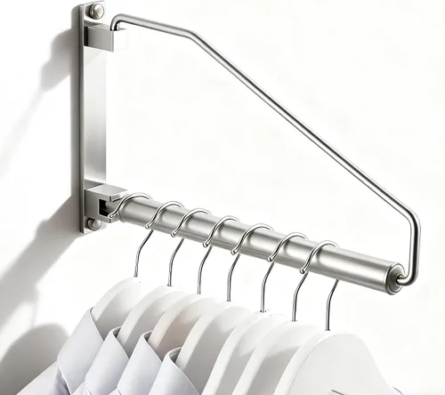Miniatura 10 de NEWRAIN Estante de secado de ropa, estantes para secar ropa, colgador de ropa con brazo oscilante montado en la pared para lavandería, garaje, uso