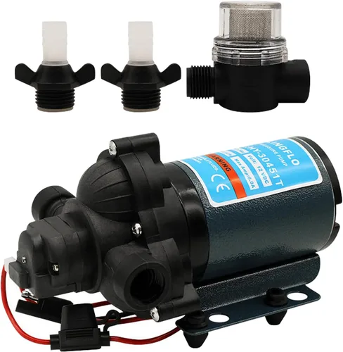 Bomba de agua RV de 12 V CC, 3.0 GPM, bomba de diafragma de 45 PSI autocebante bajo demanda interruptor de presión integrado para barco, marina,