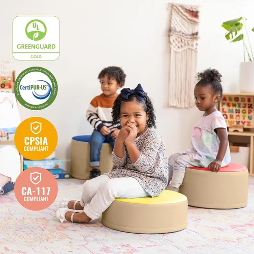 Miniatura 6 de ECR4Kids SoftZone - Juego de asientos otomanos redondos coloridos, muebles de aula, surtido, 3 piezas