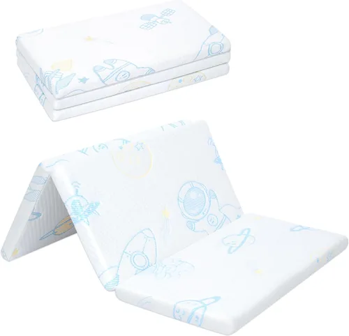 Pack and Play - Colchón portátil triple para cuna, colchón N Play, 38 x 26 x 1.5 pulgadas, colchón jacquard para viajes, colchón suave y