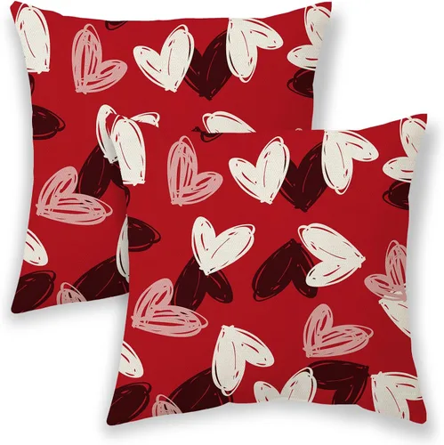 Fundas de almohada de San Valentín 18x18, almohadas decorativas de exterior con corazones de amor rojo rosa para sofá, decoración de aniversario