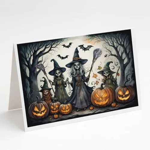 Miniatura 45 de Caroline's Treasures DAC2223GCA7P - Tarjetas de felicitación y sobres de Halloween espeluznantes de gato negro, paquete de 8 tarjetas en blanco