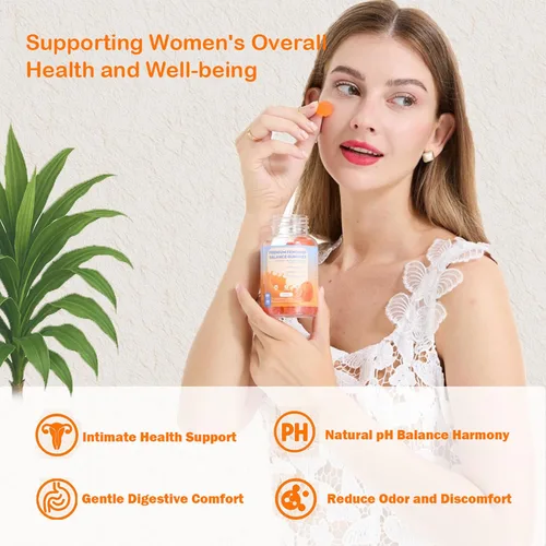 Miniatura 8 de DEWANG Gomitas de equilibrio femenino, equilibrio diario del pH y apoyo a la salud vaginal, probióticos para mujeres, olor y confianza, sabor a