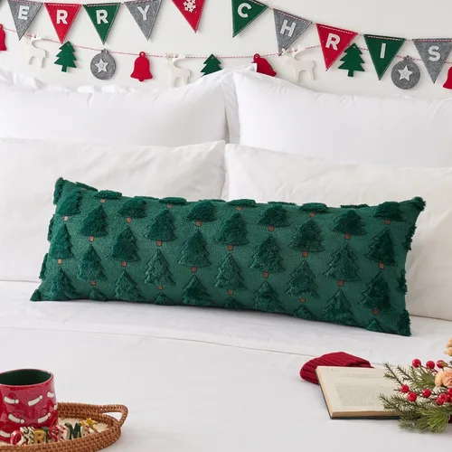 Miniatura 35 de Kevin Textile - Fundas de almohada con diseño de árbol de Navidad de 16 x 16 pulgadas, juego de 2, bordado de lujo, felpa suave, piel sintética
