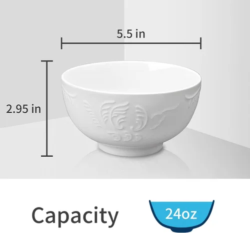Miniatura 5 de amhomel Paquete de 6 cuencos de cereales de 24 onzas con textura en relieve, cuencos de cerámica profunda de porcelana, aptos para lavavajillas