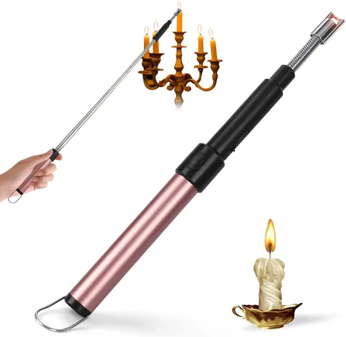 Encendedores de arco para velas, cuello largo y flexible, 27.6 in, telescópico, recargable, eléctrico, sin llama, para cocina, chimenea, piloto, Rosa