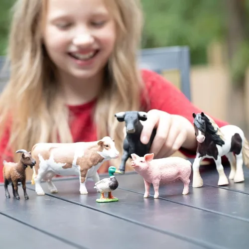 Miniatura 2 de Schleich Farm World Farm Animals - Juego de figuras de animales de granja, vaca, toro, cabra, pato y cerdo, 6 piezas realistas y duraderas, regalo