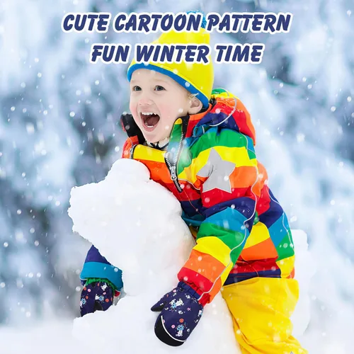 Miniatura 6 de MoKo Guantes de nieve para niños pequeños, antideslizantes, impermeables, con cremallera, de tela de terciopelo cálido, guantes de esquí para niños
