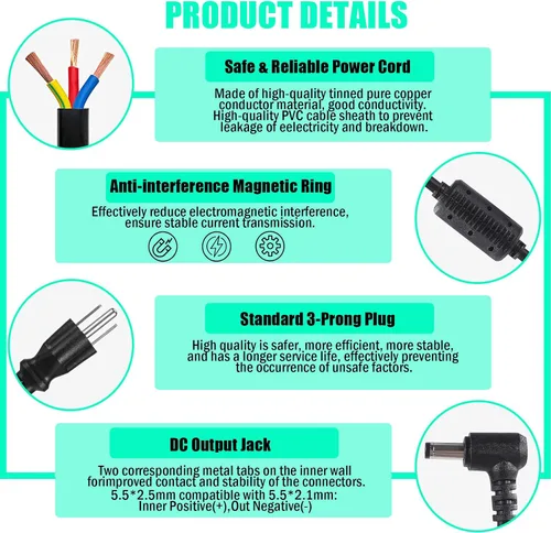 Miniatura 5 de Adaptador de fuente de alimentación de 24 V, 10 A, 240 W, 100-240 V CA a CC 24 voltios y 10 amperios con conector de salida de CC de 0.217 in x