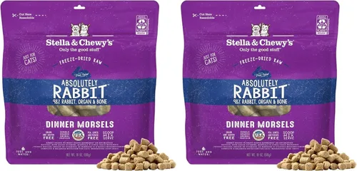 Stella & Chewy's Bocados de Cena Crudos Liofilizados para Gatos – Receta de conejo premium con 98% de carne y órganos de origen responsable –