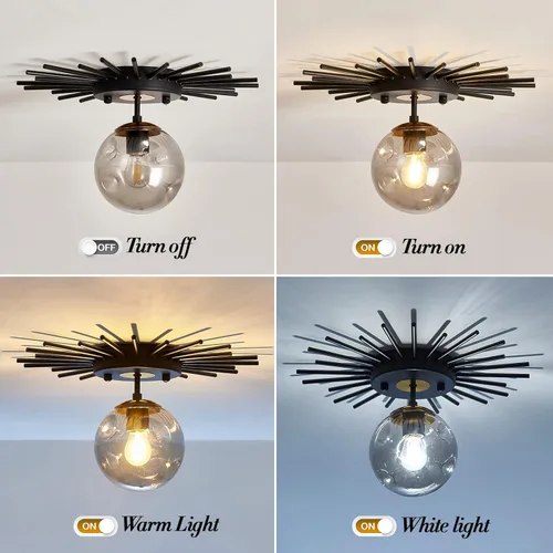 Miniatura 4 de UOFUS Lámpara de techo pequeña de montaje empotrado negra con globo de cristal Sputnik Starburst 1 luz cerca de techo para pasillo, comedor, Negro