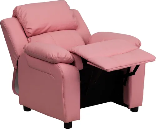 Miniatura 11 de Flash Furniture, sillón reclinable de lujo, muy acolchado, de vinilo color beige, con apoyabrazos con compartimento de almacenamiento, para niños