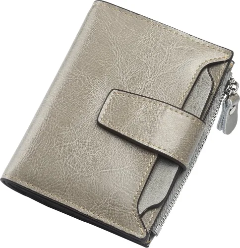 Miniatura 54 de Lavemi Pequeña cartera compacta para mujer, con bloqueo RFID, de piel auténtica, plegable, con ventanas de identificación