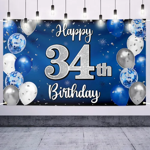 Miniatura 17 de Decoraciones de Feliz 11º Cumpleaños, Globo Azul y Plateado Grande Pancarta de Fondo de Cumpleaños, Brindemos por Once Años Suministros de Fiesta