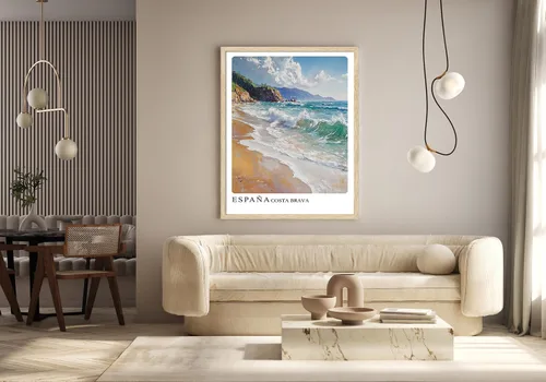 Miniatura 8 de Sea - Arte de pared abstracto con marco de playa de madera de roble, arte de pared de 8 x 10 pulgadas, póster retro español de ciudad, impresión